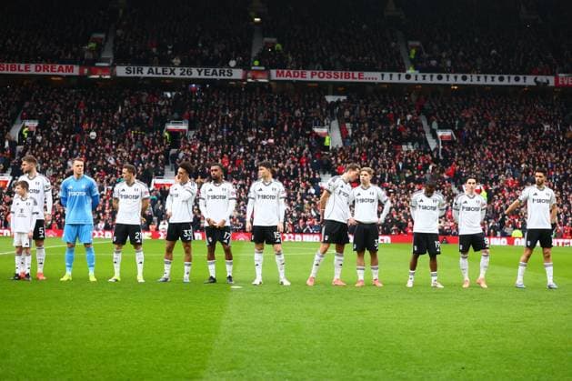 Fulham line up Manchester United, ManU v Fulham, Premier League, Football, Old Trafford, Manchester, UK - 01 Feb 2026Manchester Old Trafford United Kingdom EDITORIAL USE ONLY No use with unauthorised audio, video, data, fixture lists, club league logos or live services. Online in-match use limited to 120 images, no video emulation. No use in betting, games or single club league player publications. Copyright: xPaulxCurrie Shutterstockx 16496861cm