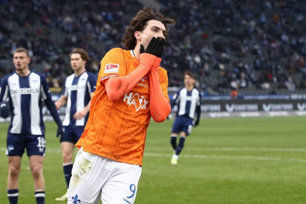 01.02.2026, xtgx, Fussball 2.Bundesliga, Hertha BSC Berlin - SV Darmstadt 98 v.l. Fraser Hornby (SV Darmstadt 98) Enttäuscht, traurig, frustriert (DFL DFB REGULATIONS PROHIBIT ANY USE OF PHOTOGRAPHS as IMAGE SEQUENCES and or QUASI-VIDEO) Berlin