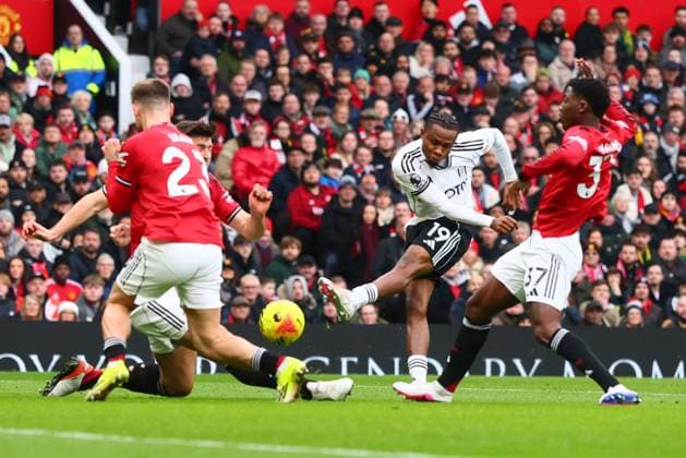 Samuel Chukwueze of Fulham shoots at goal Manchester United, ManU v Fulham, Premier League, Football, Old Trafford, Manchester, UK - 01 Feb 2026Manchester Old Trafford United Kingdom EDITORIAL USE ONLY No use with unauthorised audio, video, data, fixture lists, club league logos or live services. Online in-match use limited to 120 images, no video emulation. No use in betting, games or single club league player publications. Copyright: xPaulxCurrie Shutterstockx 16496861cy