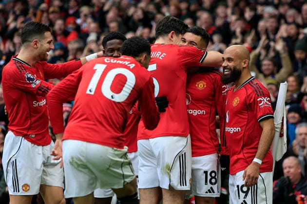 Manchester United, ManU v Fulham, Premier League Casemiro (18) of Manchester United celebrates scoring to make it 1-0 during the Premier League match between Manchester United and Fulham at Old Trafford, Manchester, UK on 1 February 2026. Manchester Old Trafford Greater Manchester UK Editorial use only DataCo restrictions apply See www.football-dataco.com , Copyright: xConorxMolloyx PSI-23668-0054