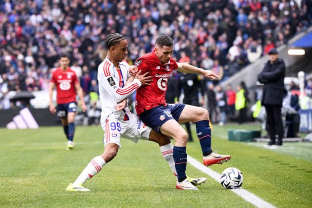 Olympique Lyonnais v Lille OSC - Ligue 1 McDonald s 2025 2026 99 Noah NARTEY (ol) - 15 Romain PERRAUD (losc) during the Ligue 1 McDonald s match between Lyon and Lille at Groupama Stadium on February 1, 2026 in Lyon, France. Lyon France  Copyright: xFEPx 776348270