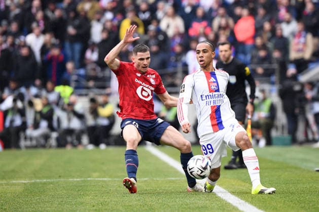 Olympique Lyonnais v Lille OSC - Ligue 1 McDonald s 2025 2026 15 Romain PERRAUD (losc) - 99 Noah NARTEY (ol) during the Ligue 1 McDonald s match between Lyon and Lille at Groupama Stadium on February 1, 2026 in Lyon, France. Lyon France  Copyright: xFEPx 776348270