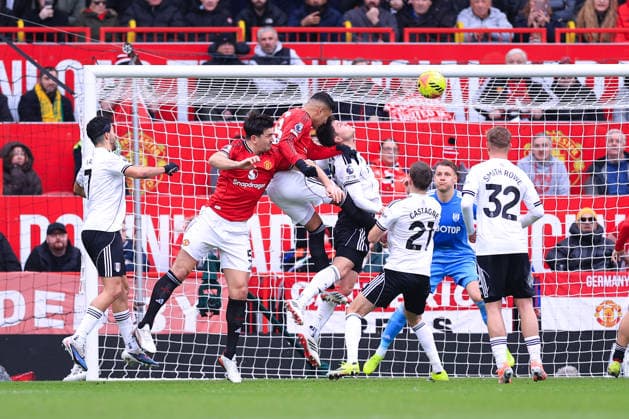 Football - Premier League - Manchester United, ManU v Fulham 1st February 2026 - Premier League - Manchester United v Fulham - Casemiro of Manchester United scores their 1st goal - Photo: Simon Stacpoole Offside. Manchester UK Copyright: xSimonxStacpoolexOffside