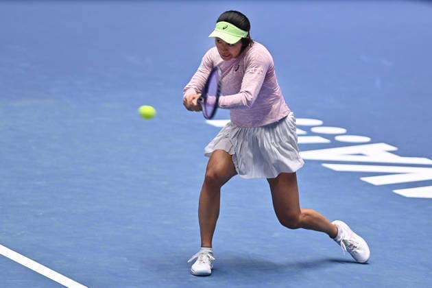 Moyuka Uchijima of Japan returns a ball to Elina Avanesyan of Armenia during the WTA, Tennis Damen women s tennis tournament Ostrava Open match on February 1, 2026, in Ostrava, Czech Republic. (CTKxPhoto JaroslavxOzana) CTKPhotoP2026020104196  CTKPhotoP2026020104196