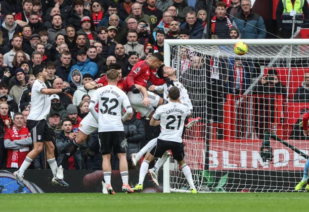 Manchester United, ManU v Fulham, Premier League, Old Trafford, Manchester. Times Photographer Bradley Ormesher. 1.2.2026. Manchester United v Fulham, Premier League, Old Trafford, Manchester. Times Photographer Bradley Ormesher. Casemiro opens the scoring for United.  Copyright: xBradleyxOrmesherx NINTCHDBPICT001055762554