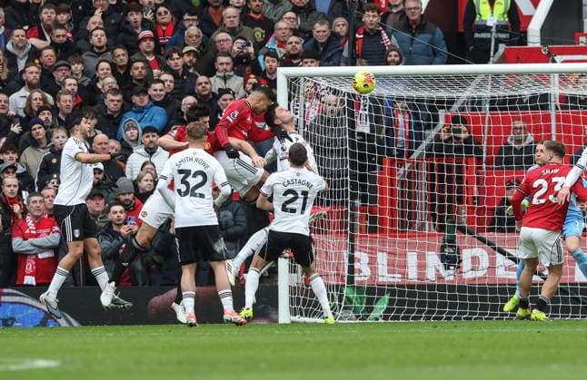 Manchester United, ManU v Fulham, Premier League, Old Trafford, Manchester. Times Photographer Bradley Ormesher. 1.2.2026. Manchester United v Fulham, Premier League, Old Trafford, Manchester. Times Photographer Bradley Ormesher. Casemiro opens the scoring for United.  Copyright: xBradleyxOrmesherx NINTCHDBPICT001055762584