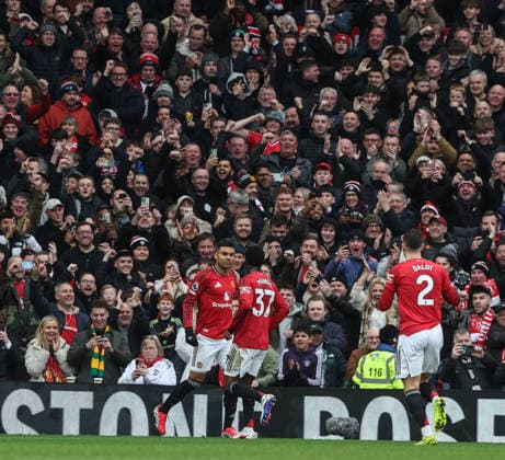 Manchester United, ManU v Fulham, Premier League, Old Trafford, Manchester. Times Photographer Bradley Ormesher. 1.2.2026. Manchester United v Fulham, Premier League, Old Trafford, Manchester. Times Photographer Bradley Ormesher. Casemiro opens the scoring for United.  Copyright: xBradleyxOrmesherx NINTCHDBPICT001055762595