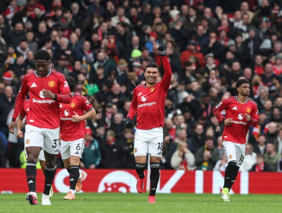 Manchester United, ManU v Fulham, Premier League, Old Trafford, Manchester. Times Photographer Bradley Ormesher. 1.2.2026. Manchester United v Fulham, Premier League, Old Trafford, Manchester. Times Photographer Bradley Ormesher. Casemiro opens the scoring for United.  Copyright: xBradleyxOrmesherx NINTCHDBPICT001055762610
