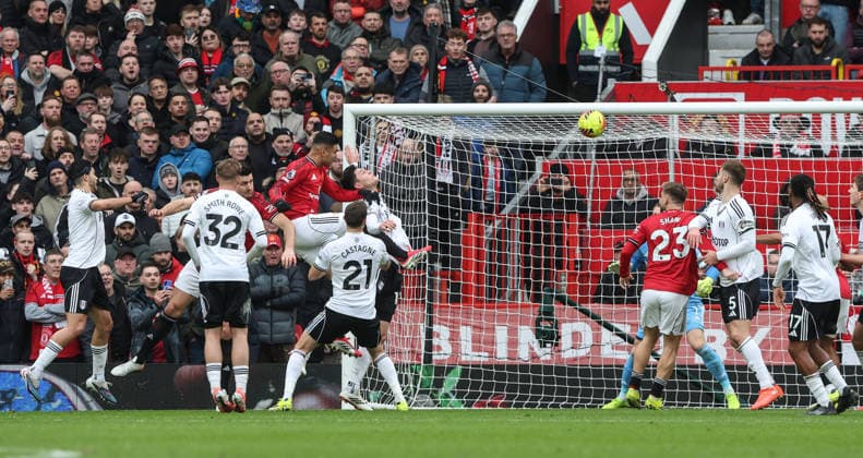 Manchester United, ManU v Fulham, Premier League, Old Trafford, Manchester. Times Photographer Bradley Ormesher. 1.2.2026. Manchester United v Fulham, Premier League, Old Trafford, Manchester. Times Photographer Bradley Ormesher. Casemiro opens the scoring for United.  Copyright: xBradleyxOrmesherx NINTCHDBPICT001055762621