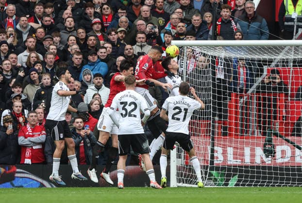 Manchester United, ManU v Fulham, Premier League, Old Trafford, Manchester. Times Photographer Bradley Ormesher. 1.2.2026. Manchester United v Fulham, Premier League, Old Trafford, Manchester. Times Photographer Bradley Ormesher. Casemiro opens the scoring for United.  Copyright: xBradleyxOrmesherx NINTCHDBPICT001055762655