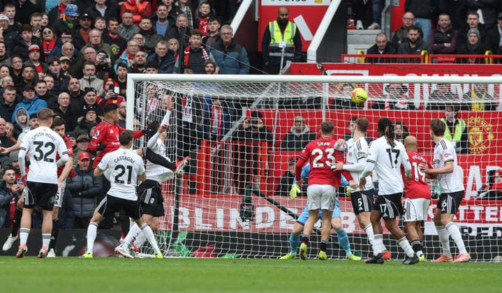 Manchester United, ManU v Fulham, Premier League, Old Trafford, Manchester. Times Photographer Bradley Ormesher. 1.2.2026. Manchester United v Fulham, Premier League, Old Trafford, Manchester. Times Photographer Bradley Ormesher. Casemiro opens the scoring for United.  Copyright: xBradleyxOrmesherx NINTCHDBPICT001055762684
