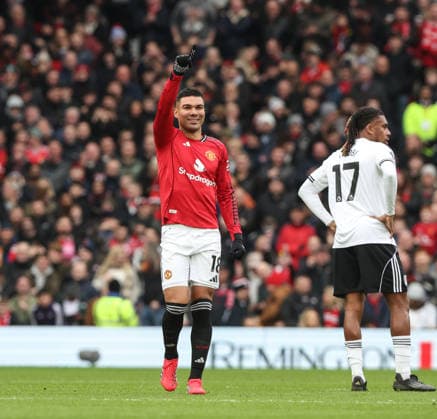 Manchester United, ManU v Fulham, Premier League, Old Trafford, Manchester. Times Photographer Bradley Ormesher. 1.2.2026. Manchester United v Fulham, Premier League, Old Trafford, Manchester. Times Photographer Bradley Ormesher. Casemiro opens the scoring for United.  Copyright: xBradleyxOrmesherx NINTCHDBPICT001055762782