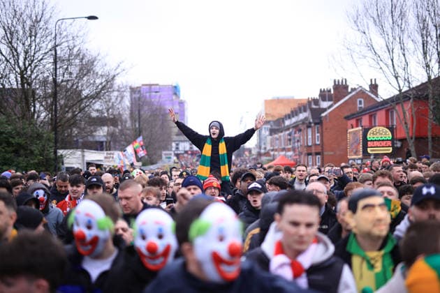 Football - Premier League - Manchester United, ManU v Fulham 1st February 2026 - Premier League - Manchester United v Fulham - Manchester United fans take part in a protests against the club s owners before the match - Photo: Simon Stacpoole Offside. Manchester UK Copyright: xSimonxStacpoolexOffside