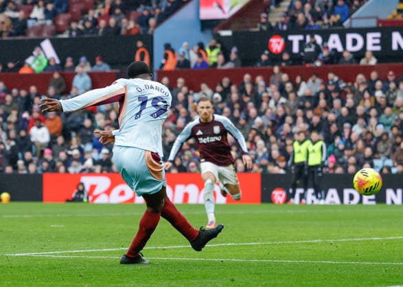 Birmingham, England, 1st February 2026. Dango Ouattara of Brentford scores their sides first goal during the Aston Villa vs Brentford Premier League match at Villa Park, Birmingham. Picture credit should read: Cody Froggatt Sportimage EDITORIAL USE ONLY. No use with unauthorised audio, video, data, fixture lists, club league logos or live services. Online in-match use limited to 120 images, no video emulation. No use in betting, games or single club league player publications. SPI_027_CF_ASTON_VILLA_V_BRENTFORD SPI-4503-0026