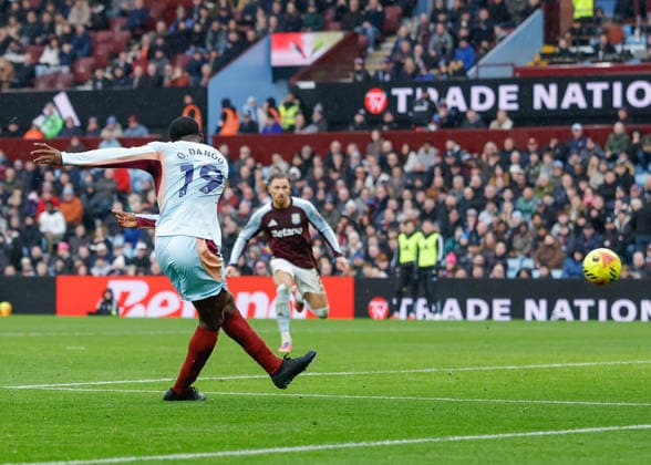 Birmingham, England, 1st February 2026. Dango Ouattara of Brentford scores their sides first goal during the Aston Villa vs Brentford Premier League match at Villa Park, Birmingham. Picture credit should read: Cody Froggatt Sportimage EDITORIAL USE ONLY. No use with unauthorised audio, video, data, fixture lists, club league logos or live services. Online in-match use limited to 120 images, no video emulation. No use in betting, games or single club league player publications. SPI_028_CF_ASTON_VILLA_V_BRENTFORD SPI-4503-0027