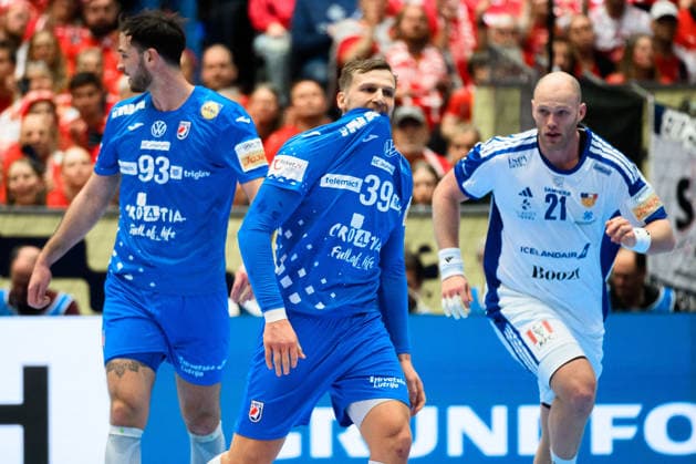 Herning: Handball EM 2026 - Spiel Platz 3 - Island - Kroatien David Mandic (Kroatien) unzufrieden enttäuscht enttaeuscht niedergeschlagen frustriert, Herning Jyske Bank Boxen Daenemark