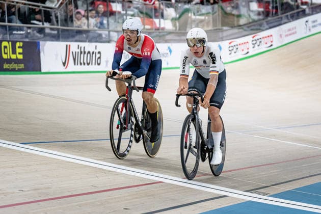 TEUTENBERG Tim Torn, YILMAZ Ramazan: UEC Track cycling, Rad, Radsport, Bahnrad, Bahn European Championships Konya 2026 TEUTENBERG Tim Torn ( GER ) Germany YILMAZ Ramazan ( TUR ) - Turkiye - Querformat - quer - horizontal - Landscape - Event Veranstaltung: UEC Track Cycling European Championships 2026 - Category Kategorie: Cycling - Track Cycling European Championships - Location Ort: Asia - Turkey - Konya - Discipline: Qualification for Elimination Race - Category: Elite Men - Distance: ... m - Date Datum: 01.02.2026 Sunday Day 1 -
