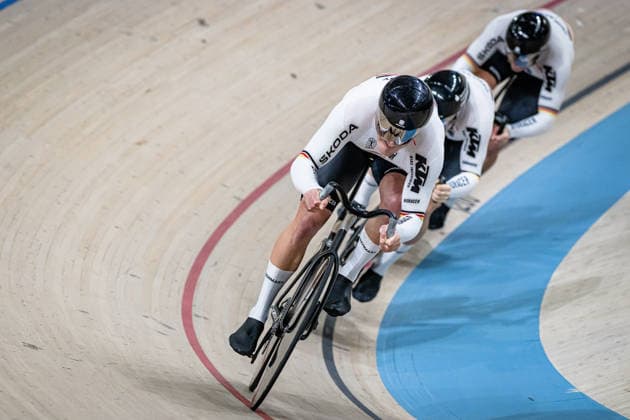 SCHRÖTER Nik, SPIEGEL Luca, DÖRNBACH Maximilian: UEC Track cycling, Rad, Radsport, Bahnrad, Bahn European Championships Konya 2026 SCHRÖTER Nik - SPIEGEL Luca - DÖRNBACH Maximilian ( GER ) Germany Querformat - quer - horizontal - Landscape - Event Veranstaltung: UEC Track Cycling European Championships 2026 - Category Kategorie: Cycling - Track Cycling European Championships - Location Ort: Asia - Turkey - Konya - Discipline: Team Sprint - Category: Elite Men - Distance: ... m - Date Datum: 01.02.2026 Sunday Day 1 -