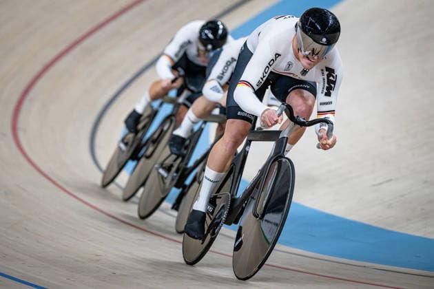 SCHRÖTER Nik, SPIEGEL Luca, DÖRNBACH Maximilian: UEC Track cycling, Rad, Radsport, Bahnrad, Bahn European Championships Konya 2026 SCHRÖTER Nik - SPIEGEL Luca - DÖRNBACH Maximilian ( GER ) Germany Querformat - quer - horizontal - Landscape - Event Veranstaltung: UEC Track Cycling European Championships 2026 - Category Kategorie: Cycling - Track Cycling European Championships - Location Ort: Asia - Turkey - Konya - Discipline: Team Sprint - Category: Elite Men - Distance: ... m - Date Datum: 01.02.2026 Sunday Day 1 -