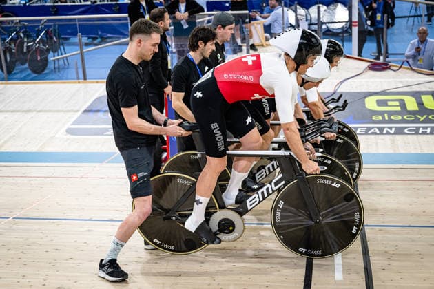 VOGEL Alex, TAPPEINER Pascal, POOT Mats, BOGLI Noah: UEC Track cycling, Rad, Radsport, Bahnrad, Bahn European Championships Konya 2026 VOGEL Alex - TAPPEINER Pascal - POOT Mats - BOGLI Noah ( SUI ) Switzerland Querformat - quer - horizontal - Landscape - Event Veranstaltung: UEC Track Cycling European Championships 2026 - Category Kategorie: Cycling - Track Cycling European Championships - Location Ort: Asia - Turkey - Konya - Discipline: Team Pursuit - Category: Elite Men - Distance: 4000 m - Date Datum: 01.02.2026 Sunday Day 1 -