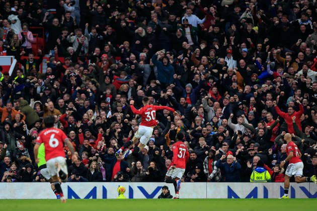 Manchester United, ManU v Fulham, Premier League Benjamin Sesko (30) of Manchester United celebrates scoring to make it 3-2 during the Premier League match between Manchester United and Fulham at Old Trafford, Manchester, UK on 1 February 2026. Manchester Old Trafford Greater Manchester UK Editorial use only DataCo restrictions apply See www.football-dataco.com , Copyright: xConorxMolloyx PSI-23668-0086