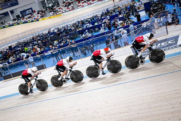 VOGEL Alex, TAPPEINER Pascal, POOT Mats, BOGLI Noah: UEC Track cycling, Rad, Radsport, Bahnrad, Bahn European Championships Konya 2026 VOGEL Alex - TAPPEINER Pascal - POOT Mats - BOGLI Noah ( SUI ) Switzerland Querformat - quer - horizontal - Landscape - Event Veranstaltung: UEC Track Cycling European Championships 2026 - Category Kategorie: Cycling - Track Cycling European Championships - Location Ort: Asia - Turkey - Konya - Discipline: Team Pursuit - Category: Elite Men - Distance: 4000 m - Date Datum: 01.02.2026 Sunday Day 1 -