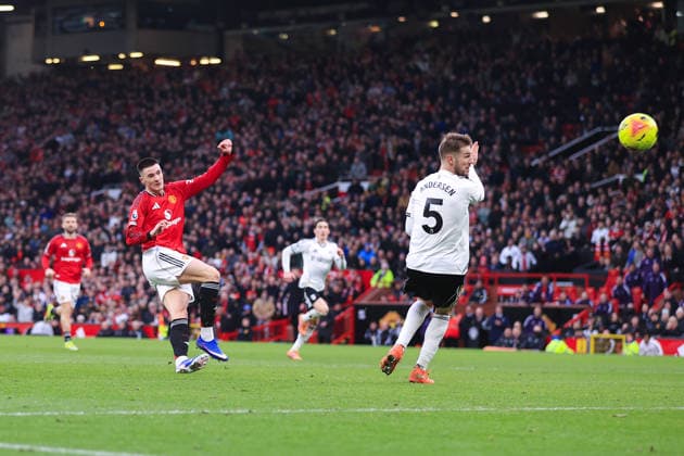 Football - Premier League - Manchester United, ManU v Fulham 1st February 2026 - Premier League - Manchester United v Fulham - Benjamin Sesko of Manchester United scores their 3rd goal - Photo: Simon Stacpoole Offside. Manchester UK Copyright: xSimonxStacpoolexOffside