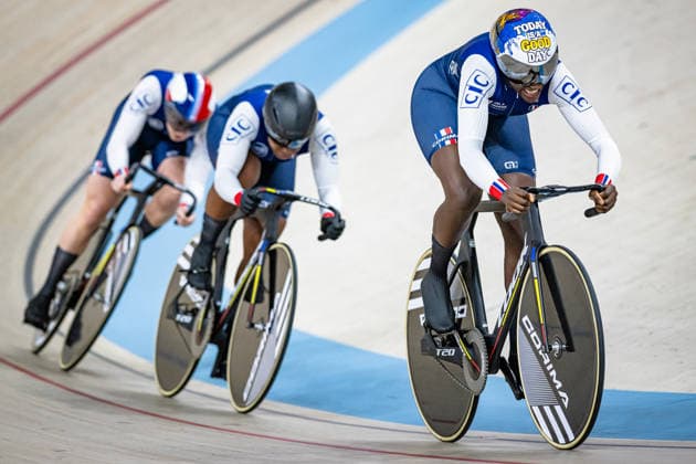 KOUAME Taky Marie Divine, DROUODE Marie Louisa, GROS Mathilde: UEC Track cycling, Rad, Radsport, Bahnrad, Bahn European Championships Konya 2026 KOUAME Taky Marie Divine - DROUODE Marie Louisa - GROS Mathilde ( FRA ) France Querformat - quer - horizontal - Landscape - Event Veranstaltung: UEC Track Cycling European Championships 2026 - Category Kategorie: Cycling - Track Cycling European Championships - Location Ort: Asia - Turkey - Konya - Discipline: Team Sprint - Category: Elite Women - Distance: ... m - Date Datum: 01.02.2026 Sunday Day 1 -