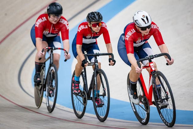 STEVANOVIÄÜ Irina, KULINÄaEVIÄÜ Nikolija, PAVLOVIC Marija: UEC Track cycling, Rad, Radsport, Bahnrad, Bahn European Championships Konya 2026 STEVANOVIÄÜ Irina - KULINÄaEVIÄÜ Nikolija - PAVLOVIC Marija ( SRB ) Serbia Querformat - quer - horizontal - Landscape - Event Veranstaltung: UEC Track Cycling European Championships 2026 - Category Kategorie: Cycling - Track Cycling European Championships - Location Ort: Asia - Turkey - Konya - Discipline: Team Sprint - Category: Elite Women - Distance: ... m - Date Datum: 01.02.2026 Sunday Day 1 -