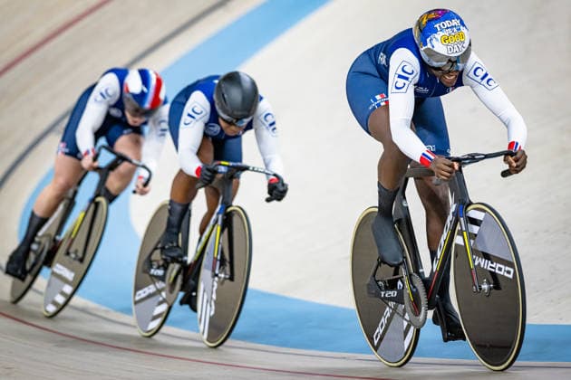 KOUAME Taky Marie Divine, DROUODE Marie Louisa, GROS Mathilde: UEC Track cycling, Rad, Radsport, Bahnrad, Bahn European Championships Konya 2026 KOUAME Taky Marie Divine - DROUODE Marie Louisa - GROS Mathilde ( FRA ) France Querformat - quer - horizontal - Landscape - Event Veranstaltung: UEC Track Cycling European Championships 2026 - Category Kategorie: Cycling - Track Cycling European Championships - Location Ort: Asia - Turkey - Konya - Discipline: Team Sprint - Category: Elite Women - Distance: ... m - Date Datum: 01.02.2026 Sunday Day 1 -
