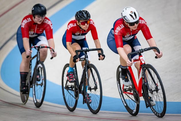 STEVANOVIÄÜ Irina, KULINÄaEVIÄÜ Nikolija, PAVLOVIC Marija: UEC Track cycling, Rad, Radsport, Bahnrad, Bahn European Championships Konya 2026 STEVANOVIÄÜ Irina - KULINÄaEVIÄÜ Nikolija - PAVLOVIC Marija ( SRB ) Serbia Querformat - quer - horizontal - Landscape - Event Veranstaltung: UEC Track Cycling European Championships 2026 - Category Kategorie: Cycling - Track Cycling European Championships - Location Ort: Asia - Turkey - Konya - Discipline: Team Sprint - Category: Elite Women - Distance: ... m - Date Datum: 01.02.2026 Sunday Day 1 -