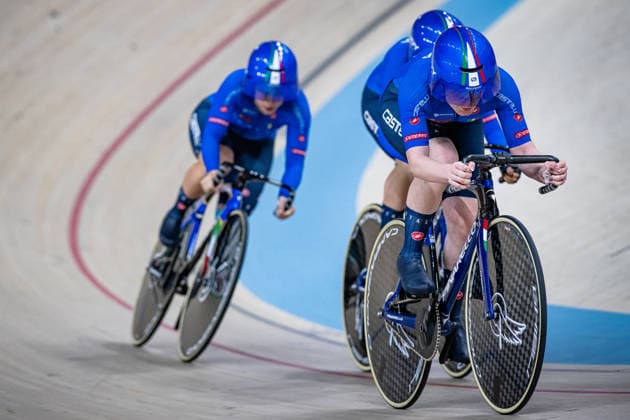 TREVISAN Siria, CENCI Matilde, VECE Miriam: UEC Track cycling, Rad, Radsport, Bahnrad, Bahn European Championships Konya 2026 TREVISAN Siria - CENCI Matilde - VECE Miriam ( ITA ) Italy Querformat - quer - horizontal - Landscape - Event Veranstaltung: UEC Track Cycling European Championships 2026 - Category Kategorie: Cycling - Track Cycling European Championships - Location Ort: Asia - Turkey - Konya - Discipline: Team Sprint - Category: Elite Women - Distance: ... m - Date Datum: 01.02.2026 Sunday Day 1 -