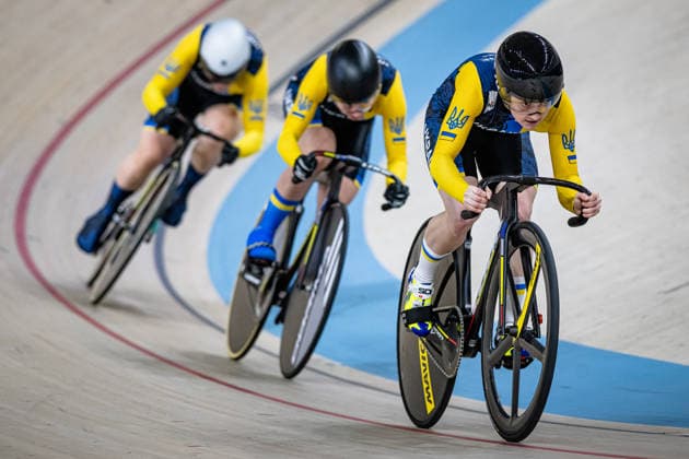 POLISHCHUK Viktoriia, LOHVINIUK Oleksandra, BILETSKA Alla: UEC Track cycling, Rad, Radsport, Bahnrad, Bahn European Championships Konya 2026 POLISHCHUK Viktoriia - LOHVINIUK Oleksandra - BILETSKA Alla ( UKR ) Ukraine Querformat - quer - horizontal - Landscape - Event Veranstaltung: UEC Track Cycling European Championships 2026 - Category Kategorie: Cycling - Track Cycling European Championships - Location Ort: Asia - Turkey - Konya - Discipline: Team Sprint - Category: Elite Women - Distance: ... m - Date Datum: 01.02.2026 Sunday Day 1 -