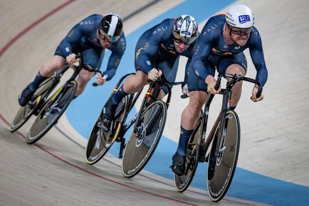 MORENO SANCHEZ Jose, MARTINEZ CHORRO Alejandro, SANCHEZ GARMENDIA Esteban: UEC Track cycling, Rad, Radsport, Bahnrad, Bahn European Championships Konya 2026 MORENO SANCHEZ Jose - MARTINEZ CHORRO Alejandro - SANCHEZ GARMENDIA Esteban ( ESP ) Spain Querformat - quer - horizontal - Landscape - Event Veranstaltung: UEC Track Cycling European Championships 2026 - Category Kategorie: Cycling - Track Cycling European Championships - Location Ort: Asia - Turkey - Konya - Discipline: Team Sprint - Category: Elite Men - Distance: ... m - Date Datum: 01.02.2026 Sunday Day 1 -