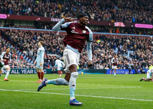 Birmingham, England, 1st February 2026. Tammy Abraham of Aston Villa celebrates scoring their sides first goal which is later ruled out during the Aston Villa vs Brentford Premier League match at Villa Park, Birmingham. Picture credit should read: Cody Froggatt Sportimage EDITORIAL USE ONLY. No use with unauthorised audio, video, data, fixture lists, club league logos or live services. Online in-match use limited to 120 images, no video emulation. No use in betting, games or single club league player publications. SPI_037_CF_ASTON_VILLA_V_BRENTFORD SPI-4503-0037