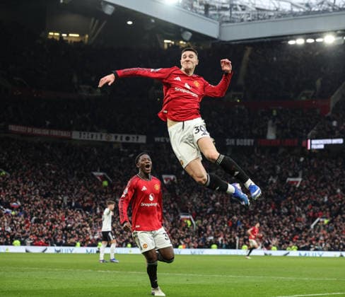 Manchester United, ManU v Fulham, Premier League, Old Trafford, Manchester. Times Photographer Bradley Ormesher. 1.2.2026. Manchester United v Fulham, Premier League, Old Trafford, Manchester. Times Photographer Bradley Ormesher. Benjamin Sesko celebrates after scoring the winner in injury time.  Copyright: xBradleyxOrmesherx NINTCHDBPICT001055784092