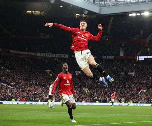 Manchester United, ManU v Fulham, Premier League, Old Trafford, Manchester. Times Photographer Bradley Ormesher. 1.2.2026. Manchester United v Fulham, Premier League, Old Trafford, Manchester. Times Photographer Bradley Ormesher. Benjamin Sesko celebrates after scoring the winner in injury time.  Copyright: xBradleyxOrmesherx NINTCHDBPICT001055784125