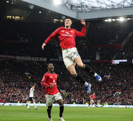 Manchester United, ManU v Fulham, Premier League, Old Trafford, Manchester. Times Photographer Bradley Ormesher. 1.2.2026. Manchester United v Fulham, Premier League, Old Trafford, Manchester. Times Photographer Bradley Ormesher. Benjamin Sesko celebrates after scoring the winner in injury time.  Copyright: xBradleyxOrmesherx NINTCHDBPICT001055784149