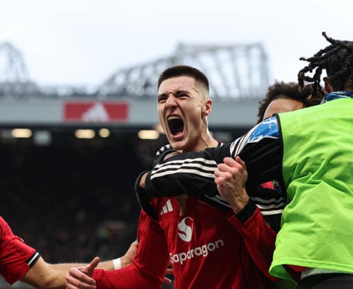 Manchester United, ManU v Fulham, Premier League, Old Trafford, Manchester. Times Photographer Bradley Ormesher. 1.2.2026. Manchester United v Fulham, Premier League, Old Trafford, Manchester. Times Photographer Bradley Ormesher. Benjamin Sesko celebrates after scoring the winner in injury time.  Copyright: xBradleyxOrmesherx NINTCHDBPICT001055784211