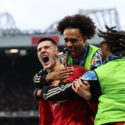 Manchester United, ManU v Fulham, Premier League, Old Trafford, Manchester. Times Photographer Bradley Ormesher. 1.2.2026. Manchester United v Fulham, Premier League, Old Trafford, Manchester. Times Photographer Bradley Ormesher. Benjamin Sesko celebrates after scoring the winner in injury time.  Copyright: xBradleyxOrmesherx NINTCHDBPICT001055784236