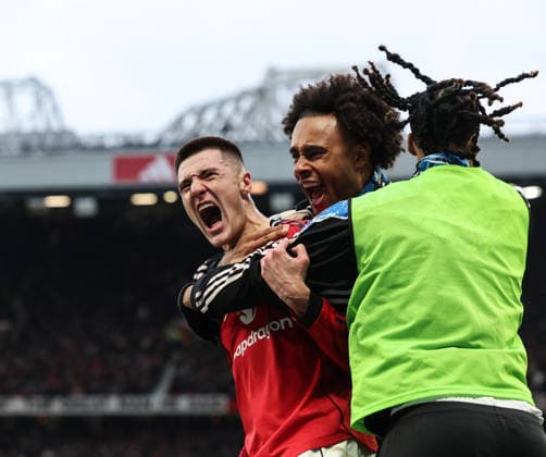 Manchester United, ManU v Fulham, Premier League, Old Trafford, Manchester. Times Photographer Bradley Ormesher. 1.2.2026. Manchester United v Fulham, Premier League, Old Trafford, Manchester. Times Photographer Bradley Ormesher. Benjamin Sesko celebrates after scoring the winner in injury time.  Copyright: xBradleyxOrmesherx NINTCHDBPICT001055784298