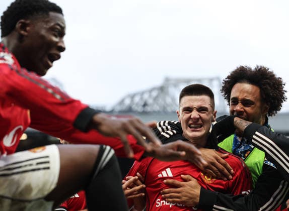 Manchester United, ManU v Fulham, Premier League, Old Trafford, Manchester. Times Photographer Bradley Ormesher. 1.2.2026. Manchester United v Fulham, Premier League, Old Trafford, Manchester. Times Photographer Bradley Ormesher. Benjamin Sesko celebrates after scoring the winner in injury time.  Copyright: xBradleyxOrmesherx NINTCHDBPICT001055784324