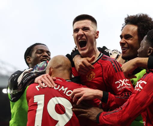 Manchester United, ManU v Fulham, Premier League, Old Trafford, Manchester. Times Photographer Bradley Ormesher. 1.2.2026. Manchester United v Fulham, Premier League, Old Trafford, Manchester. Times Photographer Bradley Ormesher. Benjamin Sesko celebrates after scoring the winner in injury time.  Copyright: xBradleyxOrmesherx NINTCHDBPICT001055784356