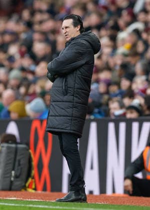 Birmingham, England, 1st February 2026. Unai Emery head coach of Aston Villa reacts during the Aston Villa vs Brentford Premier League match at Villa Park, Birmingham. Picture credit should read: Cody Froggatt Sportimage EDITORIAL USE ONLY. No use with unauthorised audio, video, data, fixture lists, club league logos or live services. Online in-match use limited to 120 images, no video emulation. No use in betting, games or single club league player publications. SPI_046_CF_ASTON_VILLA_V_BRENTFORD SPI-4503-0053