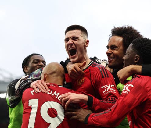 Manchester United, ManU v Fulham, Premier League, Old Trafford, Manchester. Times Photographer Bradley Ormesher. 1.2.2026. Manchester United v Fulham, Premier League, Old Trafford, Manchester. Times Photographer Bradley Ormesher. Benjamin Sesko celebrates after scoring the winner in injury time.  Copyright: xBradleyxOrmesherx NINTCHDBPICT001055784495