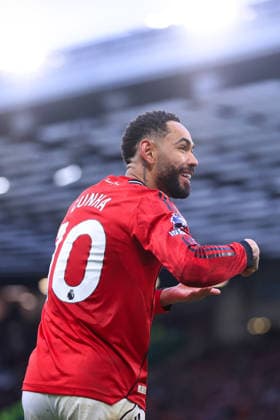 Football - Premier League - Manchester United, ManU v Fulham 1st February 2026 - Premier League - Manchester United v Fulham - Matheus Cunha of Manchester United celebrates after scoring their 2nd goal - Photo: Simon Stacpoole Offside. Manchester UK Copyright: xSimonxStacpoolexOffside