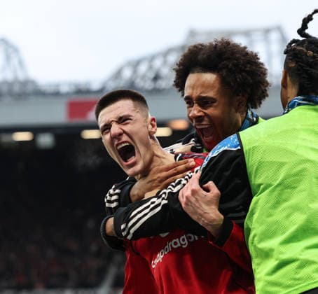 Manchester United, ManU v Fulham, Premier League, Old Trafford, Manchester. Times Photographer Bradley Ormesher. 1.2.2026. Manchester United v Fulham, Premier League, Old Trafford, Manchester. Times Photographer Bradley Ormesher. Benjamin Sesko celebrates after scoring the winner in injury time.  Copyright: xBradleyxOrmesherx NINTCHDBPICT001055787186