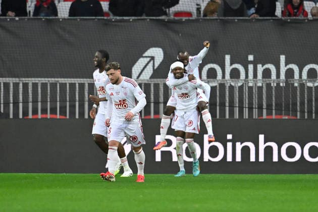 FOOTBALL : Nice (OGCN) vs Brest (SB29) - ligue 1 - 1 2 26 Joy of Brest™s midfielder 23 K. Doumbia after mark a goal during the French L1 2025-2026 season football match between Nice (OGCN) and Brest (SB) at Allianz Riviera stadium of Nice, south France, on February 1, 2026. NICEFrance  Copyright: xFredericxDIDESx