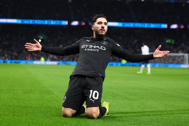 London, England, 1st February 2026. Rayan Cherki of Manchester City celebrates after scoring to make it 1-0 during the Tottenham Hotspur vs Manchester City Premier League match at the Tottenham Hotspur Stadium, London. Picture credit should read: Paul Terry Sportimage EDITORIAL USE ONLY. No use with unauthorised audio, video, data, fixture lists, club league logos or live services. Online in-match use limited to 120 images, no video emulation. No use in betting, games or single club league player publications. SPI_015_PT_Tottenham_Man_City SPI-4504-0015