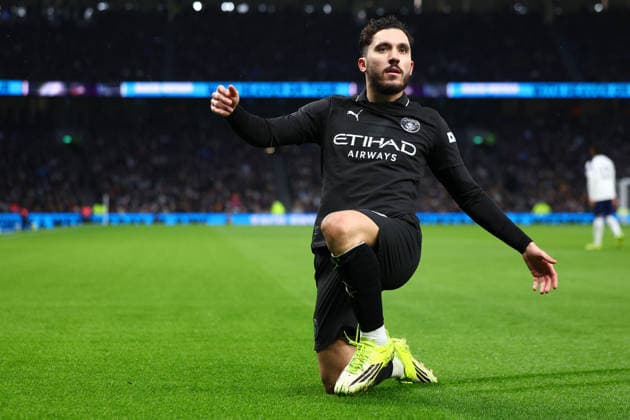 London, England, 1st February 2026. Rayan Cherki of Manchester City celebrates after scoring to make it 1-0 during the Tottenham Hotspur vs Manchester City Premier League match at the Tottenham Hotspur Stadium, London. Picture credit should read: Paul Terry Sportimage EDITORIAL USE ONLY. No use with unauthorised audio, video, data, fixture lists, club league logos or live services. Online in-match use limited to 120 images, no video emulation. No use in betting, games or single club league player publications. SPI_016_PT_Tottenham_Man_City SPI-4504-0016